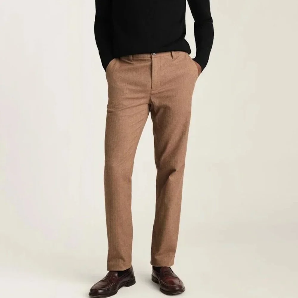 Bonobos Flat Front Brushed Cotton Slim‎ Herringbone Chino, Size W32 x L32, Khaki